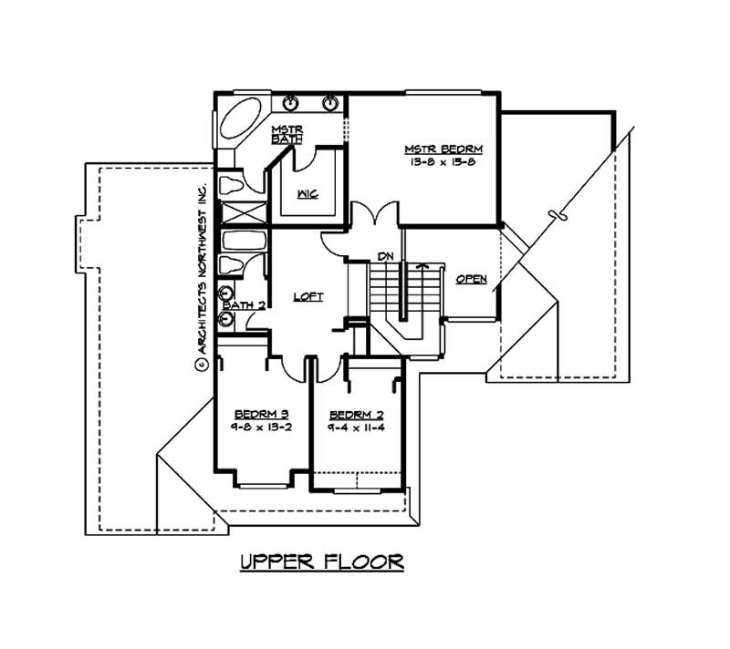 Floor Plan Second Story of European Plan #115-1110