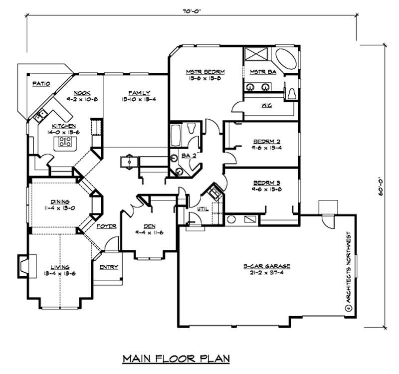 Floor Plan First Story of Ranch Plan #115-1115