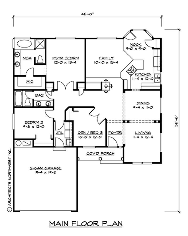 Floor Plan First Story of Ranch Plan #115-1118