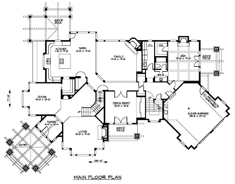 Floor Plan First Story of Craftsman Plan #115-1123