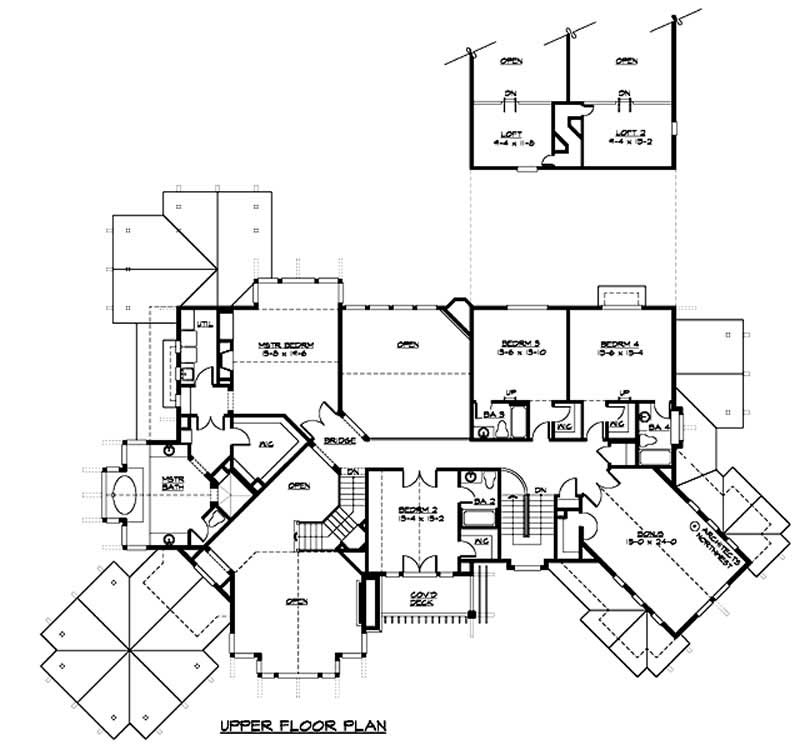 Floor Plan Second Story of Craftsman Plan #115-1123