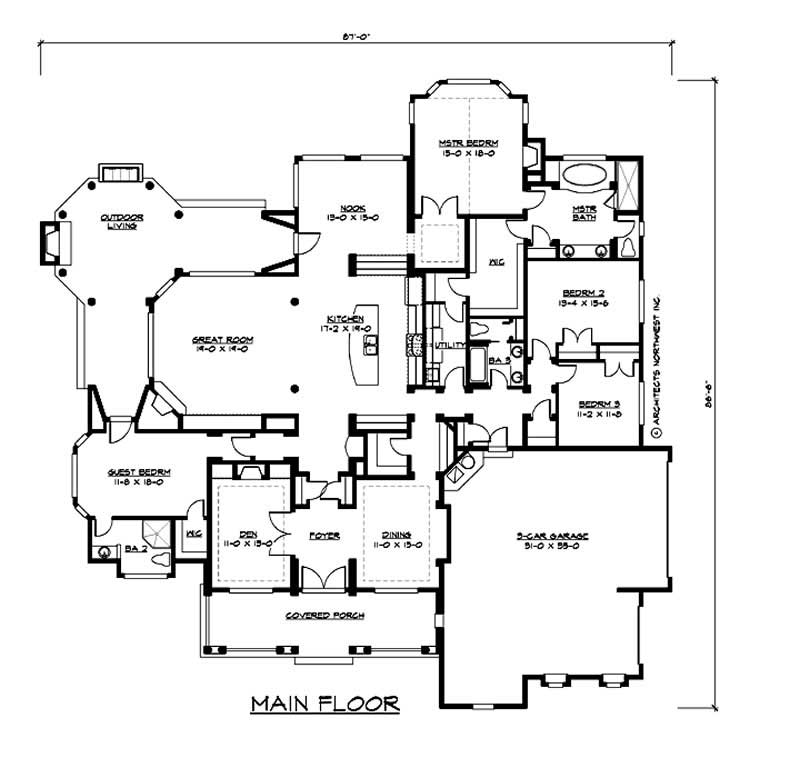 Floor Plan First Story of Country Plan #115-1124