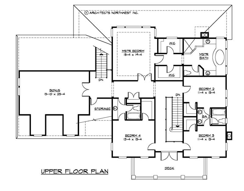 Floor Plan Second Story of Colonial Plan #115-1128