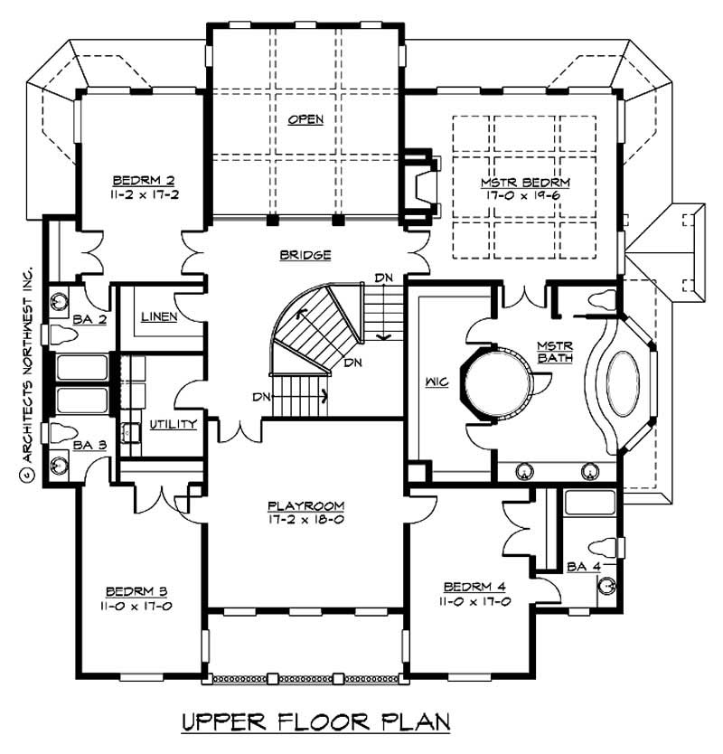 Floor Plan Second Story of European Plan #115-1129