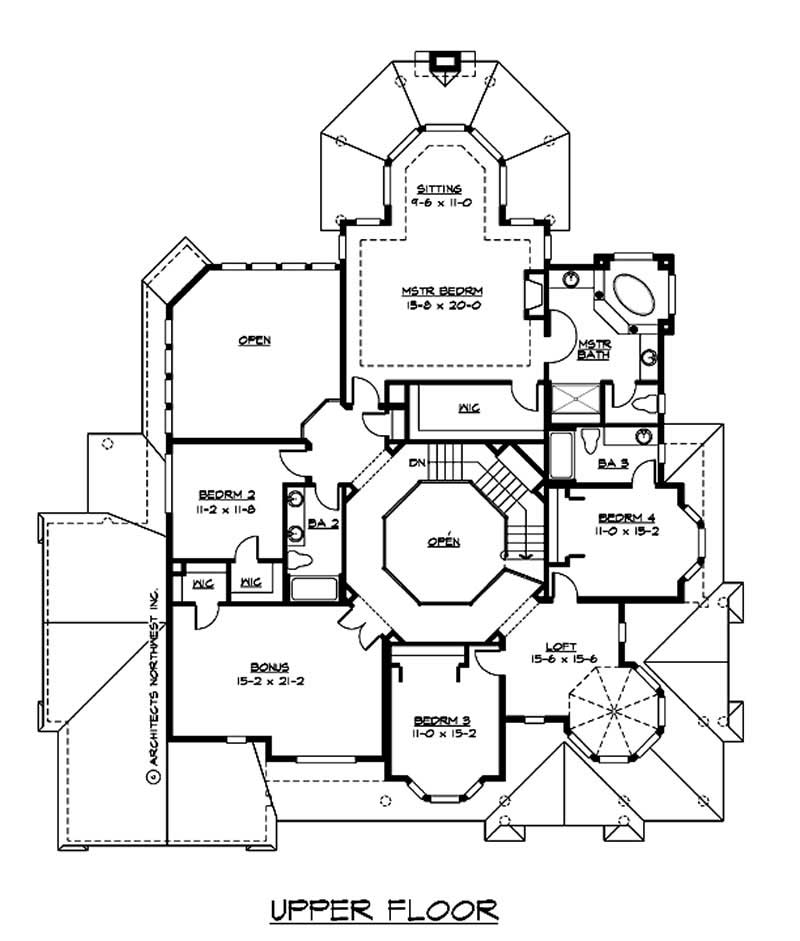 Floor Plan Second Story of Victorian Plan #115-1130