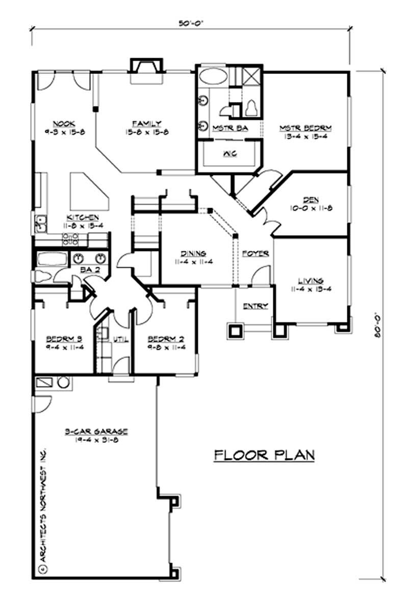 Floor Plan First Story of Ranch Plan #115-1132