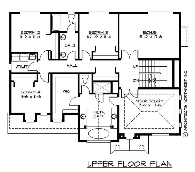 Floor Plan Second Story of Craftsman Plan #115-1137