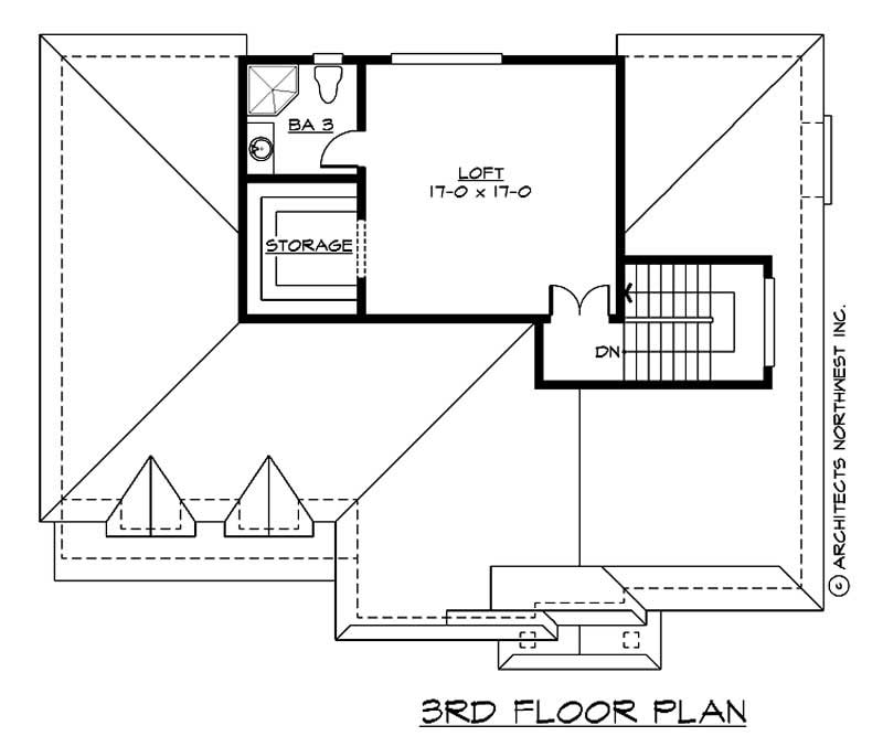Floor Plan Third Story of Craftsman Plan #115-1137