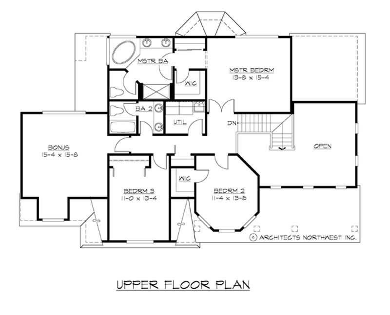 Floor Plan Second Story of Colonial Plan #115-1146