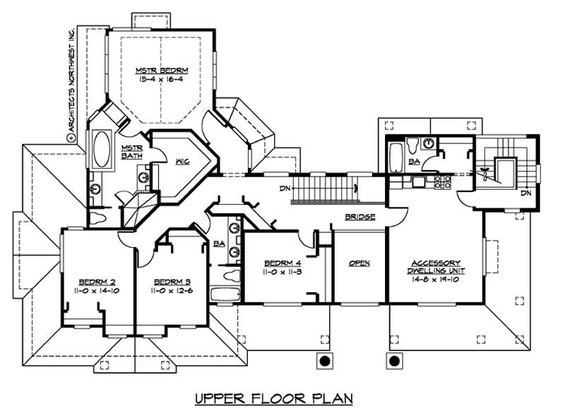 Floor Plan Second Story of Colonial Plan #115-1158
