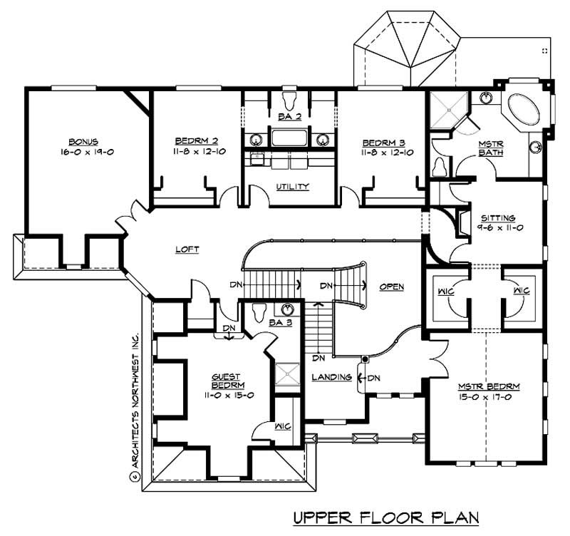 Floor Plan Second Story of Colonial Plan #115-1160