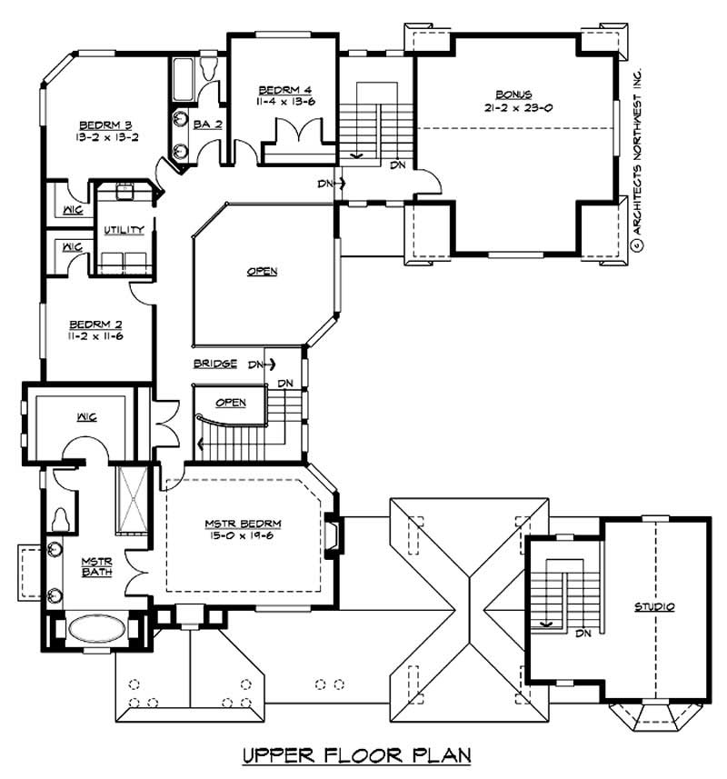 Floor Plan Second Story of European Plan #115-1161