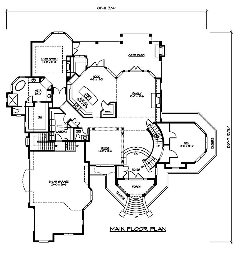 Floor Plan Main Level of European Plan #115-1174