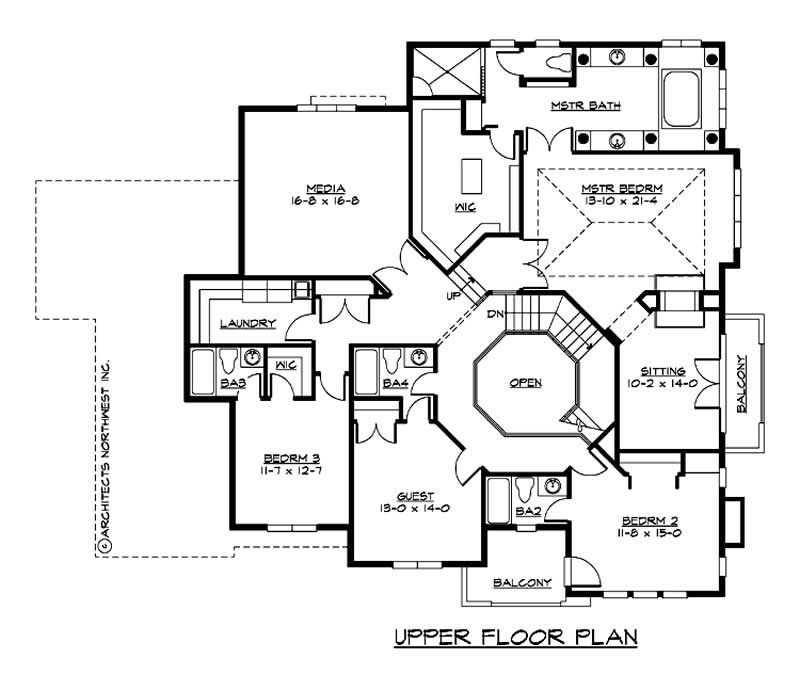 Floor Plan Second Story of European Plan #115-1175