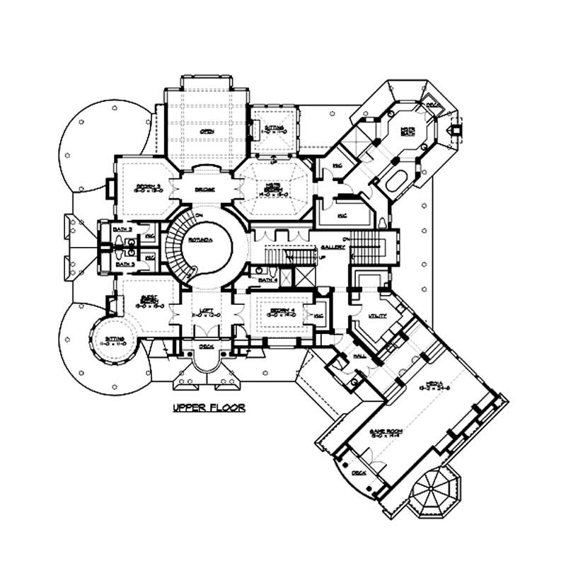 Floor Plan Second Story of European Plan #115-1182