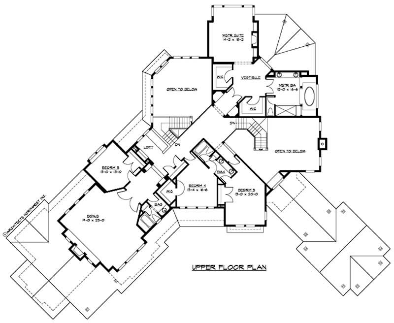 Floor Plan Second Story of European Plan #115-1186