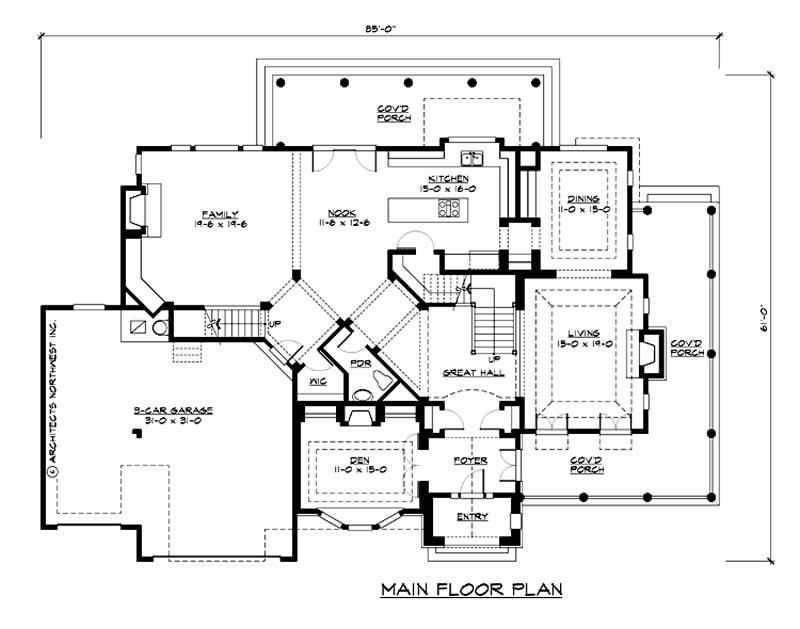 Floor Plan First Story of Country Plan #115-1187