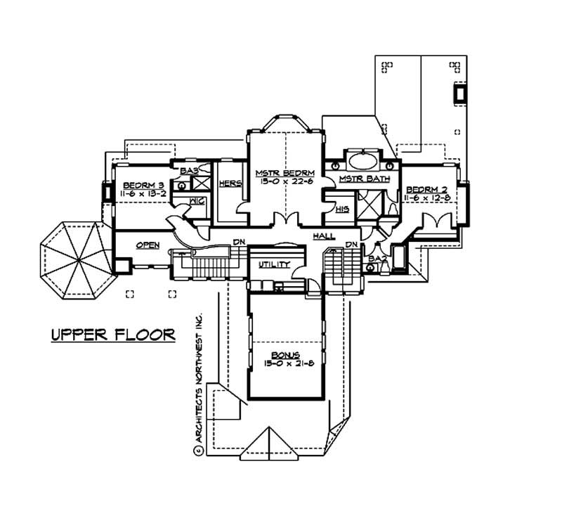 Floor Plan Second Story of Craftsman Plan #115-1189