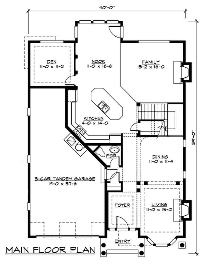 Floor Plan Main Level of Farmhouse Plan #115-1192