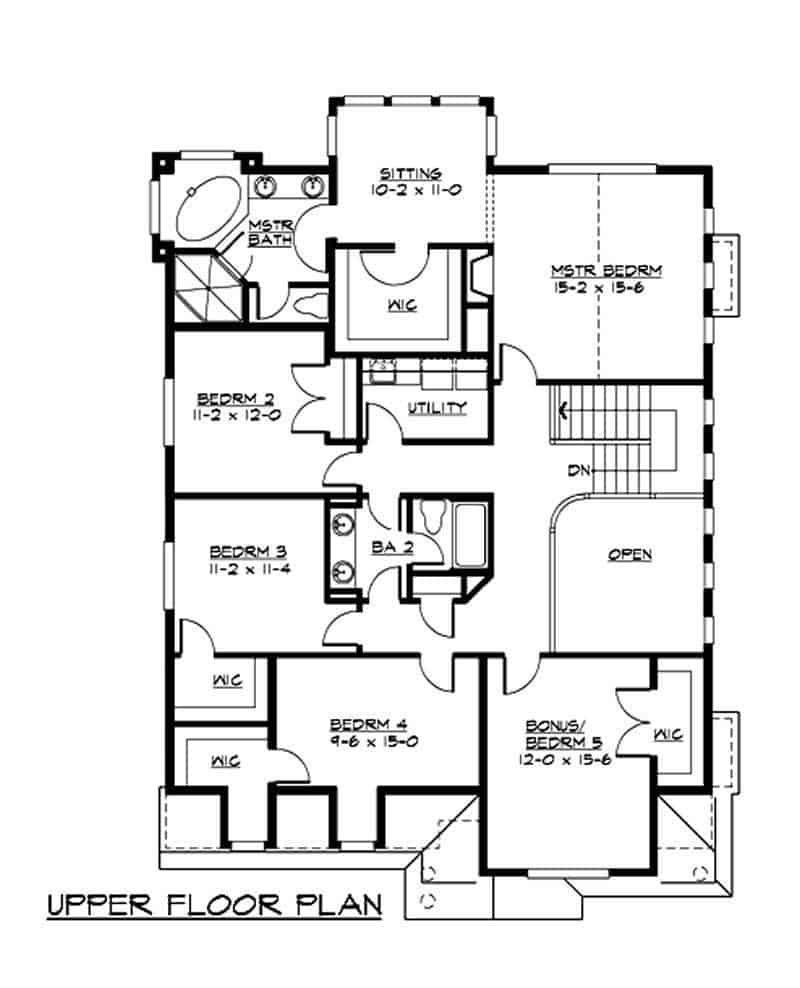 Floor Plan Upper Level of Farmhouse Plan #115-1192