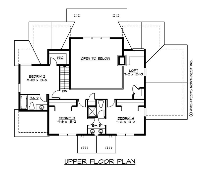 Floor Plan Second Story of Craftsman Plan #115-1211