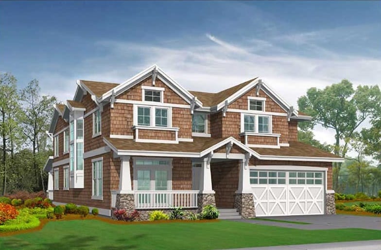 Front elevation of Craftsman home (ThePlanCollection: House Plan #115-1219)
