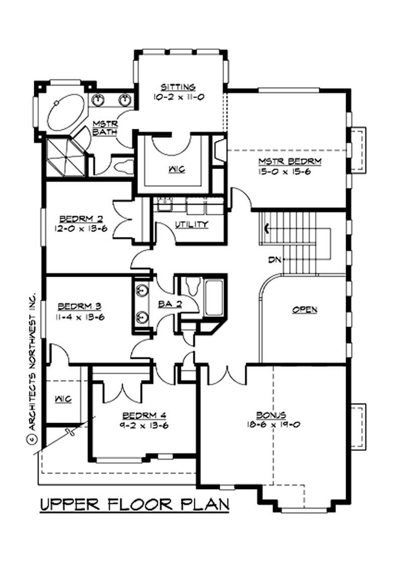 Floor Plan Second Story of Tudor Plan #115-1225