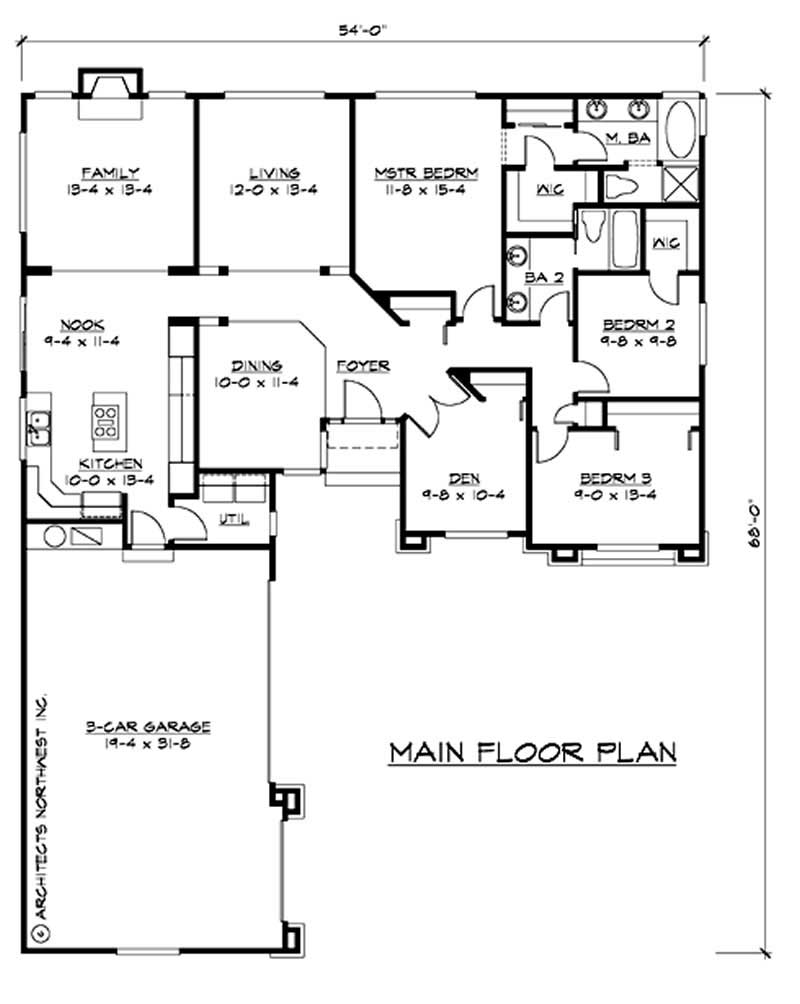Floor Plan First Story of Ranch Plan #115-1250