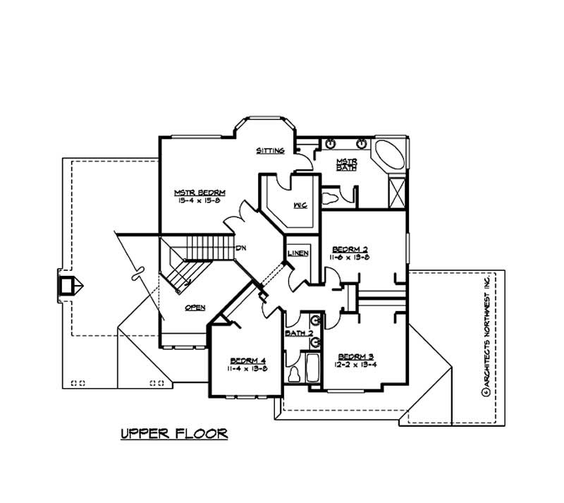 Floor Plan Second Story of European Plan #115-1257