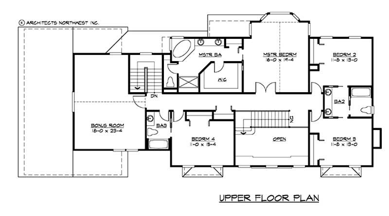Floor Plan Second Story of Colonial Plan #115-1270