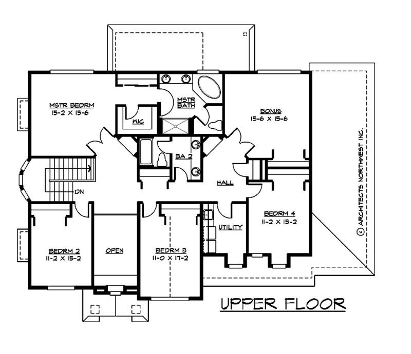 Floor Plan Second Story of European Plan #115-1295