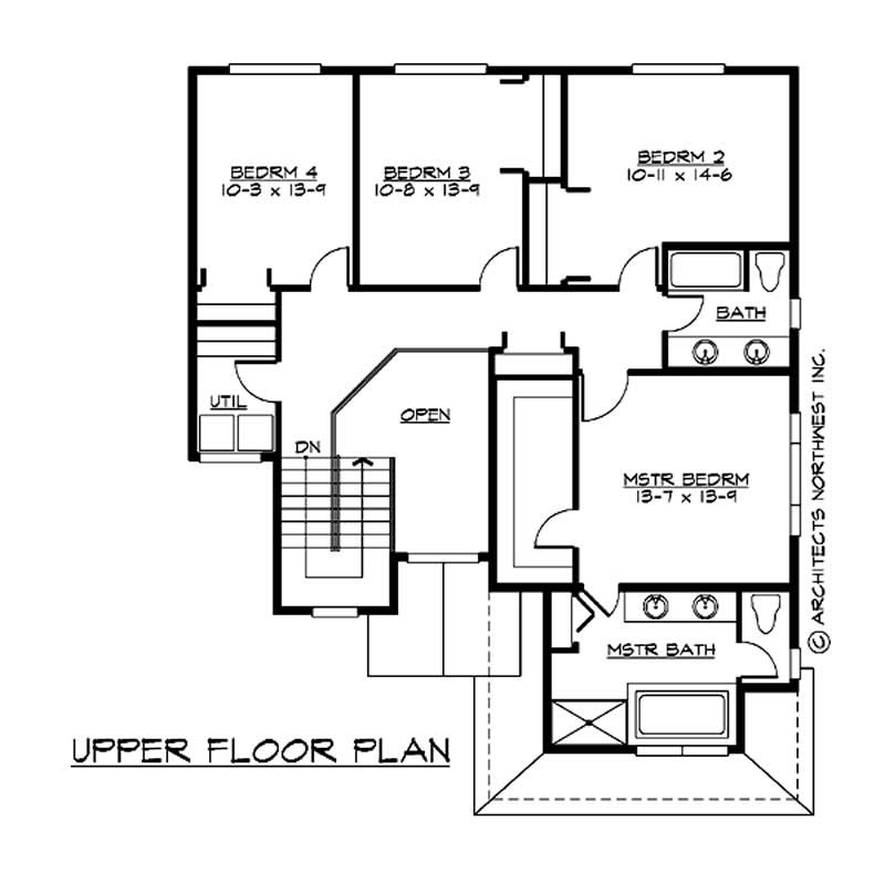 Floor Plan Second Story of Craftsman Plan #115-1306