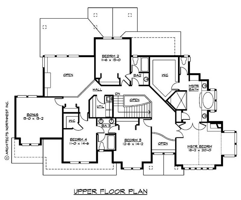 Floor Plan Second Story of Craftsman Plan #115-1308