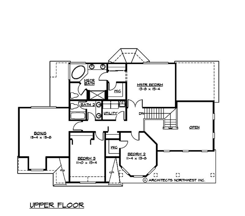 Floor Plan Second Story of Colonial Plan #115-1318