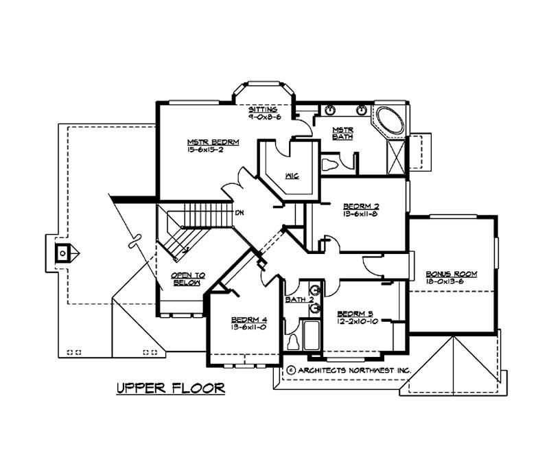 Floor Plan Second Story of European Plan #115-1319