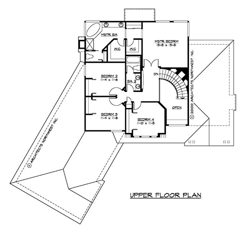 Floor Plan Second Story of European Plan #115-1338