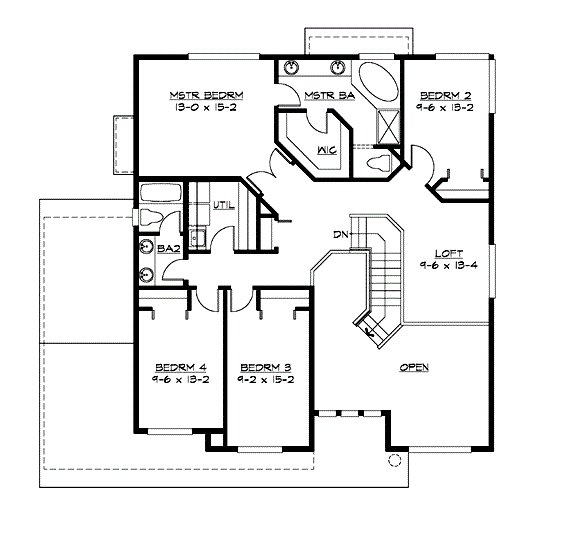 Floor Plan Second Story of Craftsman Plan #115-1350