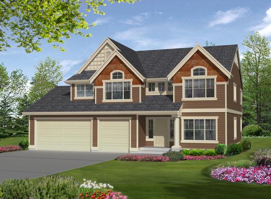 Front elevation of Craftsman home (ThePlanCollection: House Plan #115-1350)