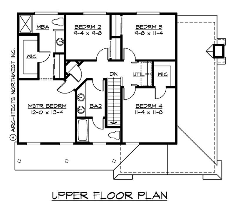 Floor Plan Second Story of Colonial Plan #115-1360