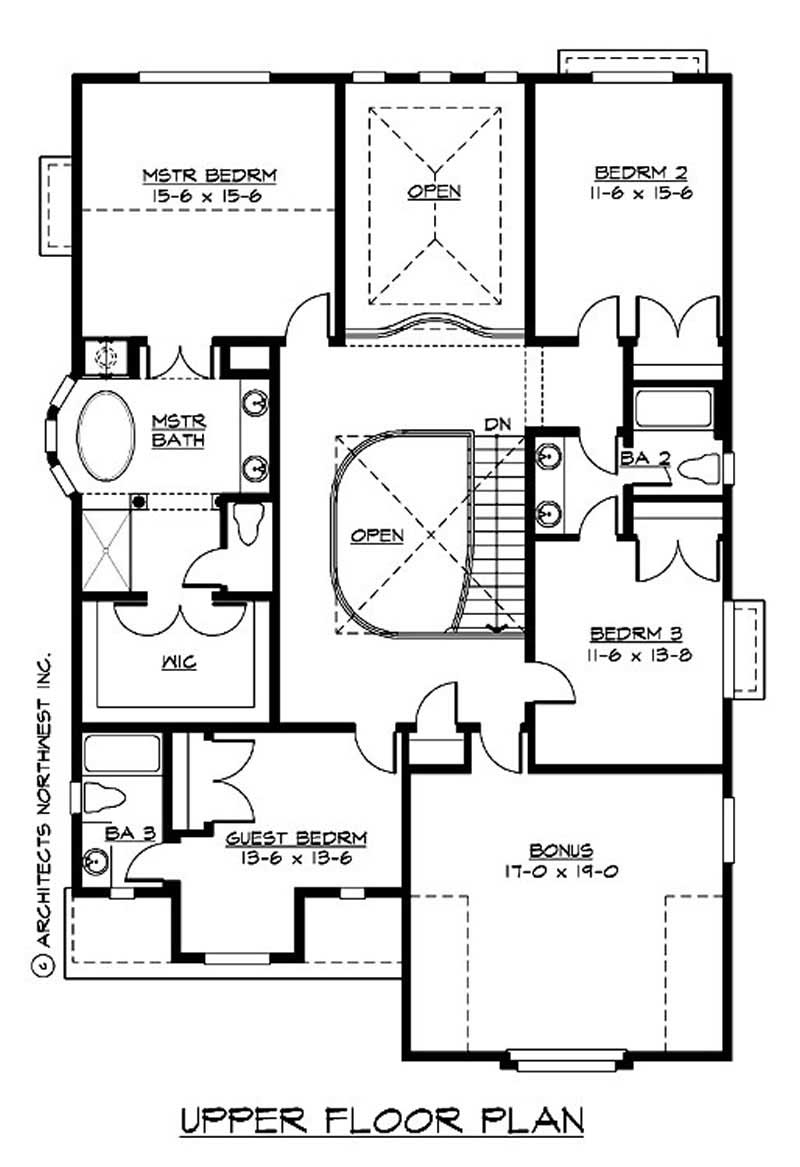 Floor Plan Second Story of Tudor Plan #115-1401