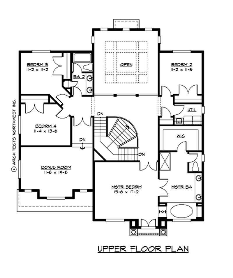 Floor Plan Second Story of Georgian Plan #115-1402