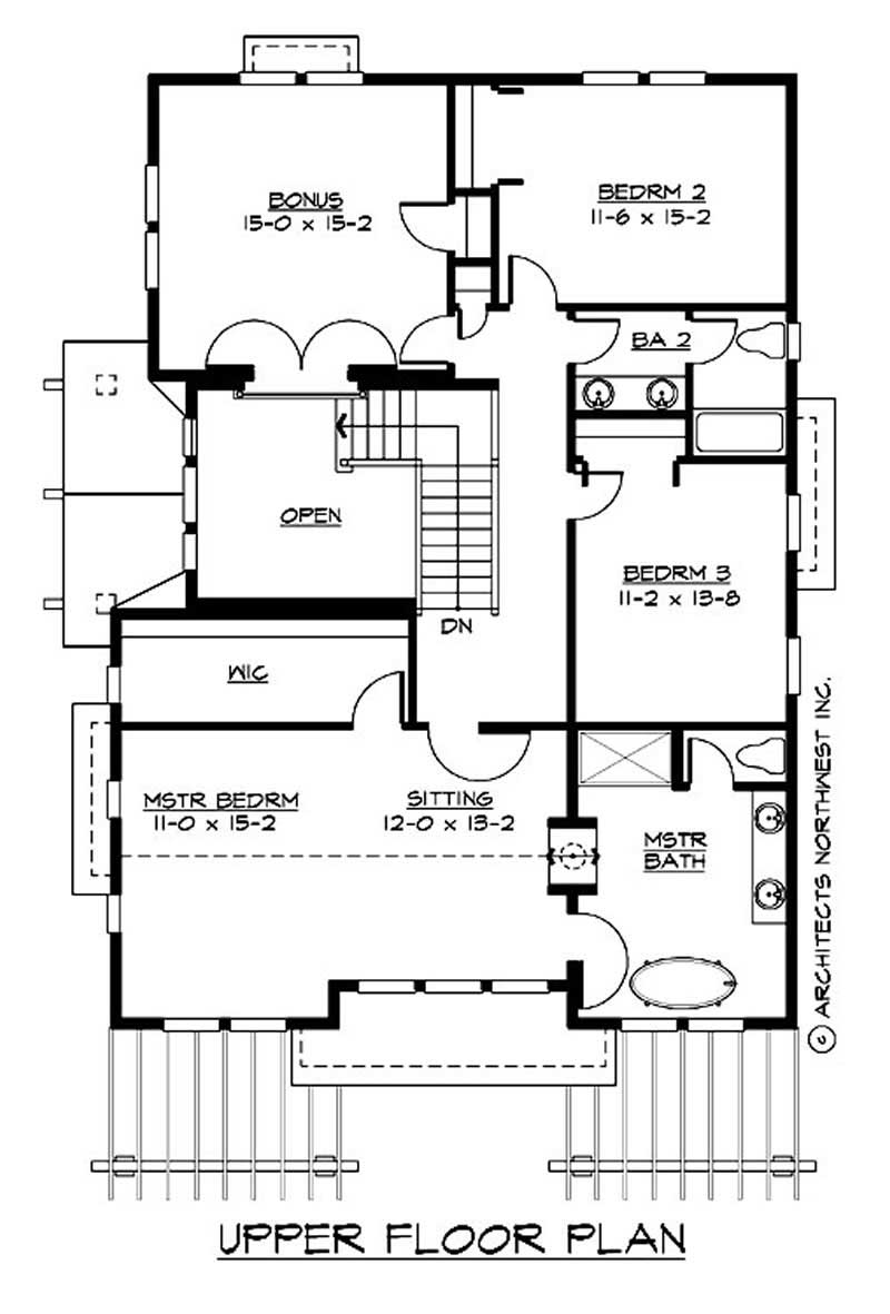 Floor Plan Second Story of Craftsman Plan #115-1403