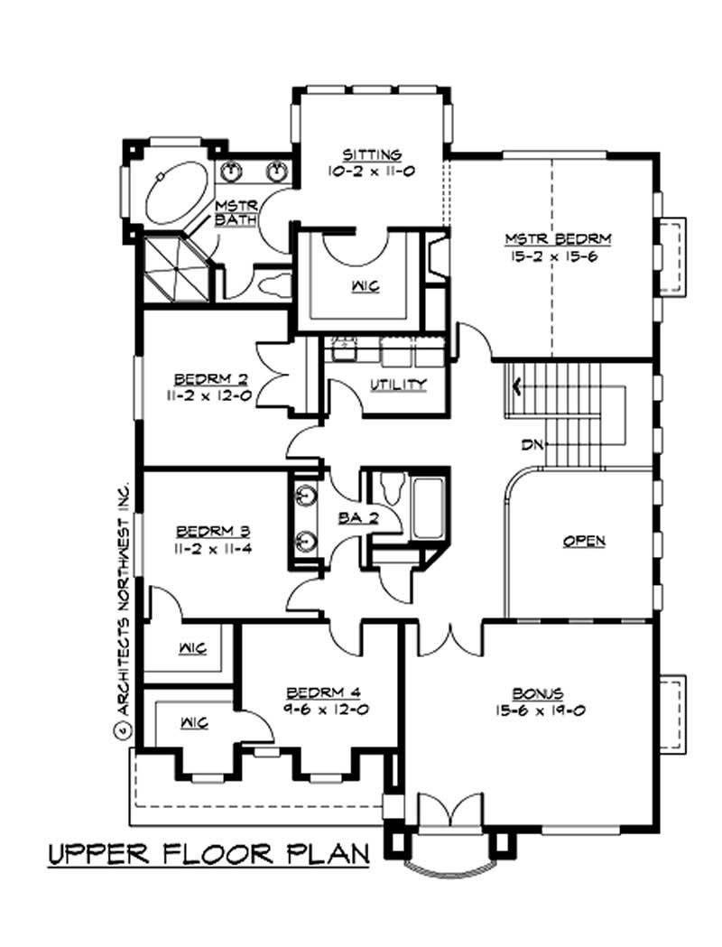 Floor Plan Second Story of Traditional Plan #115-1412