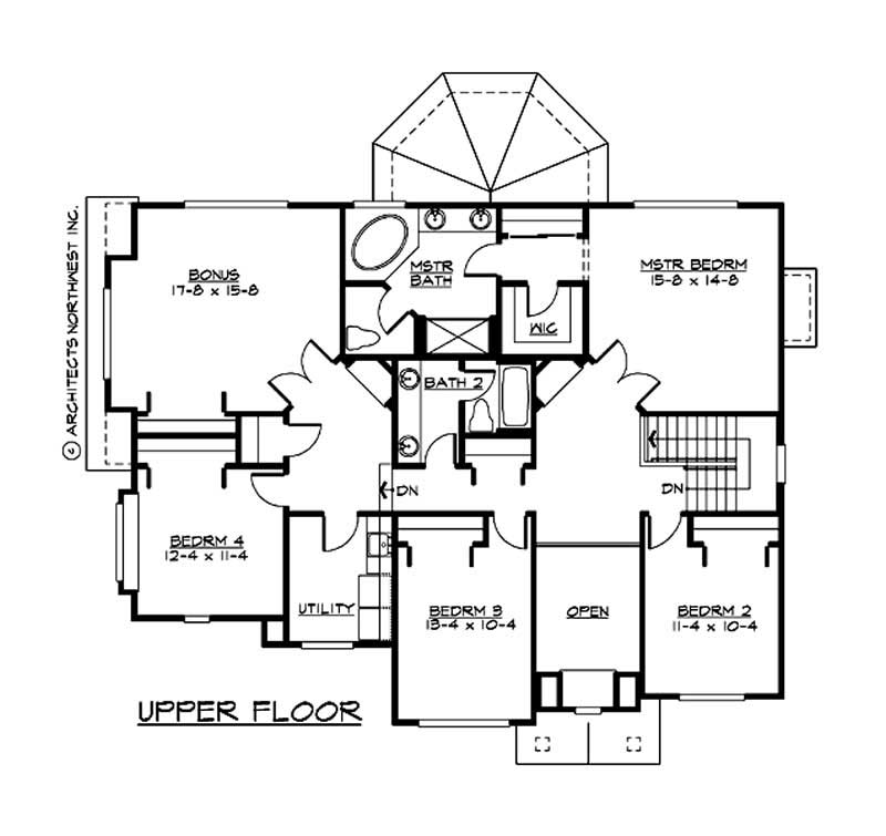 Floor Plan Second Story of Colonial Plan #115-1417