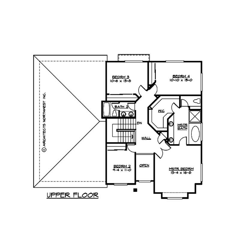Floor Plan Second Story of Colonial Plan #115-1421