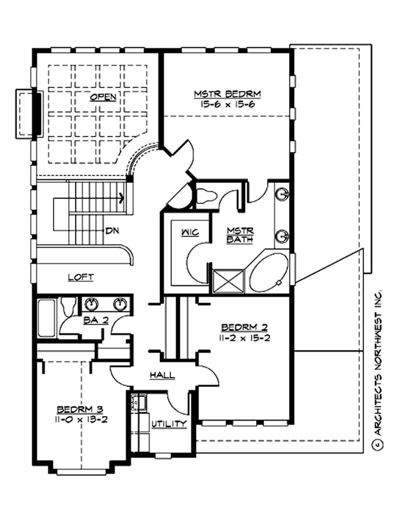 Floor Plan Second Story of Tudor Plan #115-1436