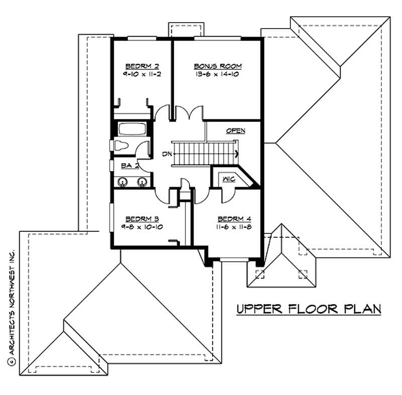 Floor Plan Second Story of European Plan #115-1449