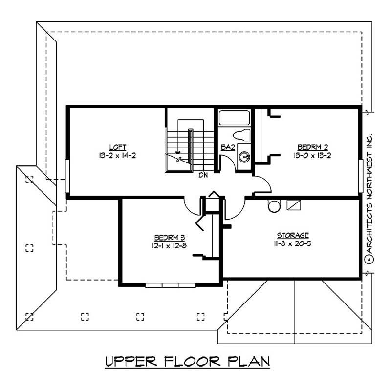 Floor Plan Second Story of Craftsman Plan #115-1457