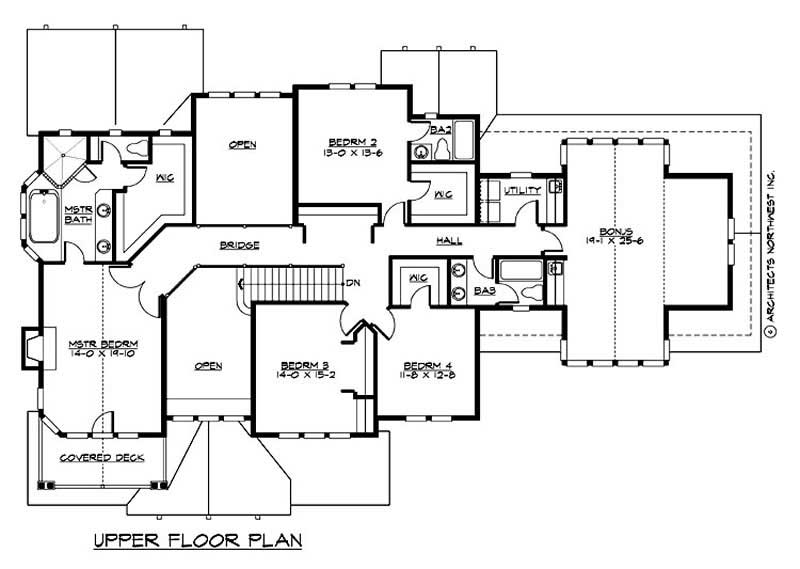 Floor Plan Second Story of Craftsman Plan #115-1463