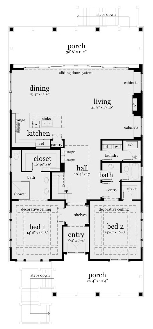 Floor Plan First Story of Beachfront Plan #116-1003